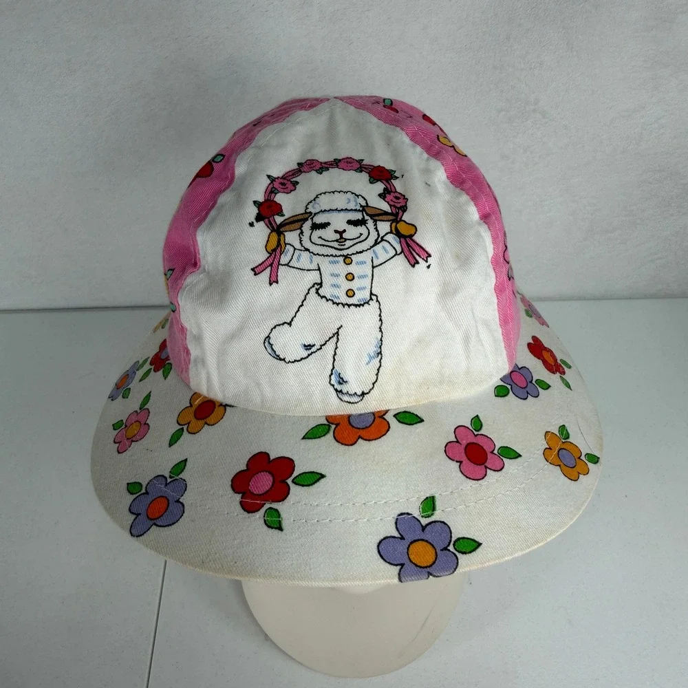 Lamb Chop & Friends Size S Hat 1993 Shari Lewis Vintage Floral Pink White Cap